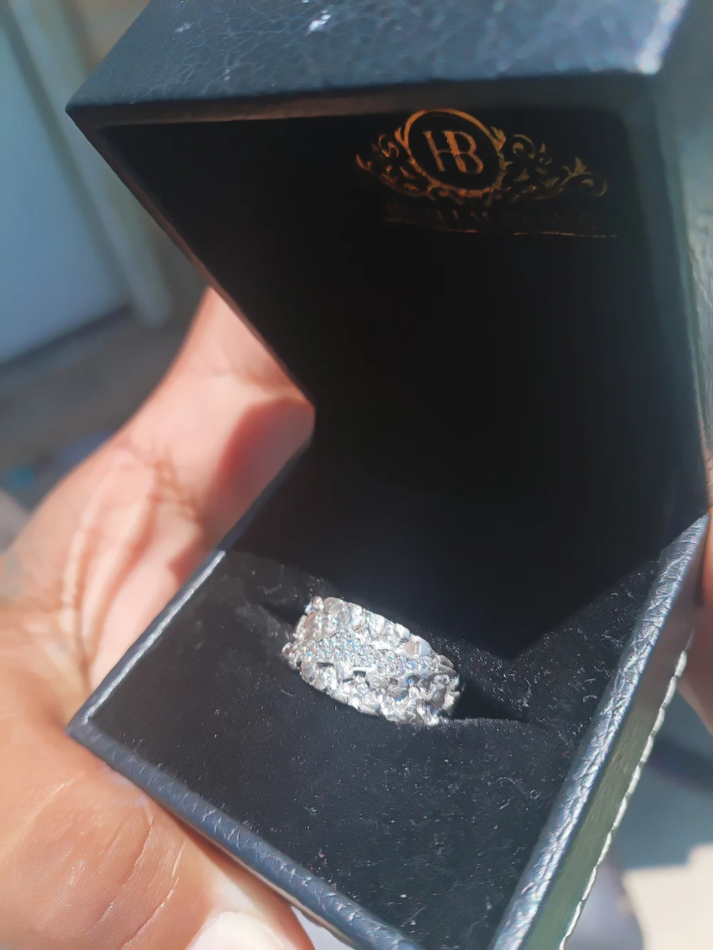 Sterling Silver Natural Diamond Nugget Ring